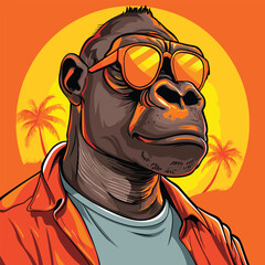 Gorilla, animal illustration, T-shirt design, funny animal, vector illustration, cartoon.