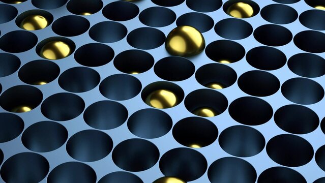Abstract background of golden balls jumping from dark blue holes