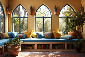 Deurstickers Arched Windows and Mediterranean Lounge: Nautical Schemes and Ornate Garden Benches © Michael