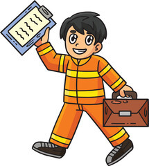  Firefighter with a Clipboard and Handbag Clipart