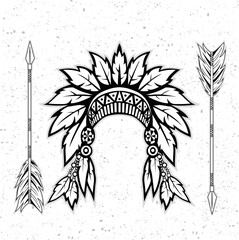 Hand drawn of Native american indian headdress. Vector illustration
