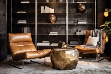 Metal and Leather Seating Inspiration with Shelving Unit, Cozy Textiles, and Contemporary Designs