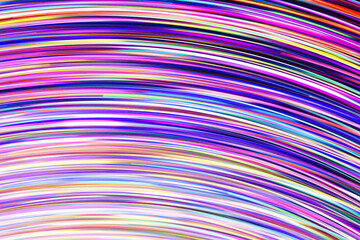 Neon circle lines with empty copy space isolated on black background. Colorful led lights long...
