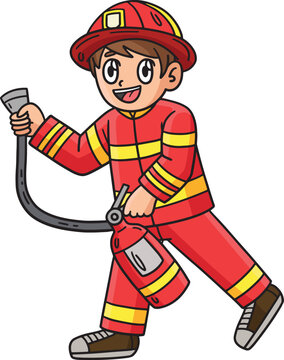 Firefighter with fire extinguisher Cartoon Clipart