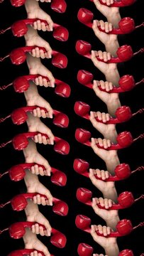 red vintage telephone handsets in vertical