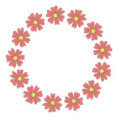 Round frame with daisy flowers and place for text, spring design element, vector