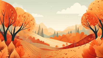 Poster Autumn season landscape backgrounds. Fall abstract autumnal background. Hand-drawn Autumn nature background. GenerativeAI © Nikkikii