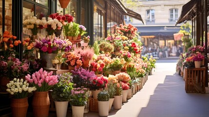 Flower market in the old town of Strasbourg, France. - obrazy, fototapety, plakaty