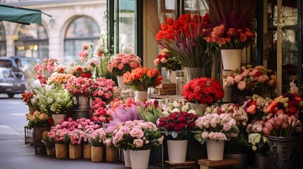 Fototapeta na wymiar Flower shop in the old town of Zagreb, Croatia