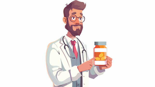 Doctor man medicine bottle healthcare vector illustr