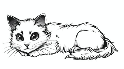 Drawing of a small cat black and white color isolate