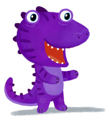 cartoon scene with dino dinosaur or dragon playing having fun on white background illustration for children