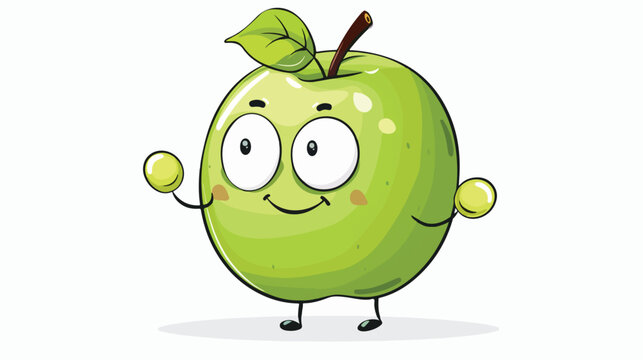 Drawing of an green apple with eyes arms and legs. F