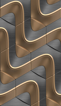 Black wood and brown metal waves pattern for wall.