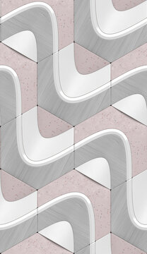 Gray wood, white and pink stone waves pattern for wall.