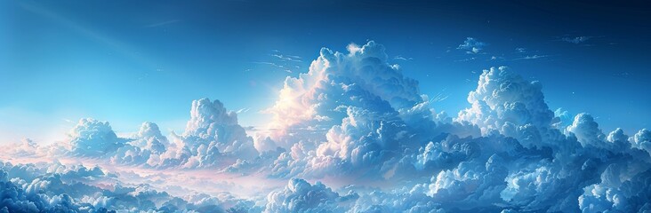 a blue and white sky background with clouds, in the style of delicate watercolor, shaped canvas, soft-edged, digital painting, light black and sky-blue, small brushstrokes. generative AI - obrazy, fototapety, plakaty
