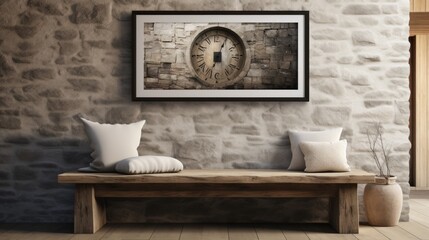 Rustic interior with a bench - obrazy, fototapety, plakaty