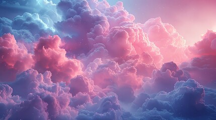 a painting of clouds over a blue background, in the style of colorful fantasy, pink and azure, detailed dreamscapes, vibrant illustrations, high-angle. Generative AI