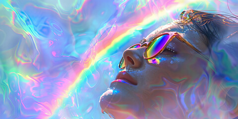 Opal Optimism Macro Background. A hopeful close-up of a person looking up at a rainbow after a storm, with vibrant colors and a sense of renewal, representing optimism and hope for the future - obrazy, fototapety, plakaty