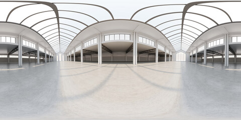 Full spherical hdri panorama 360 degrees of empty exhibition space. backdrop for exhibitions and events. Tile floor. Marketing mock up. 3D render illustration	 - obrazy, fototapety, plakaty