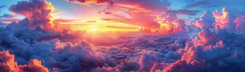 colorful clouds over a beautiful sunset, in the style of impressive panoramas, light red and bronze, lightbox, photorealistic pastiche. Generative AI - obrazy, fototapety, plakaty