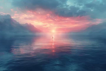 Foto op Plexiglas milky over the sea, in the style of pictorial space, dreamlike. Generative AI © Skiffcha
