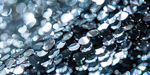 Silver Shimmer Macro Background. A mesmerizing close-up of shimmering silver sequins, with reflective surfaces and sparkling textures, adding glamour and elegance to any scene