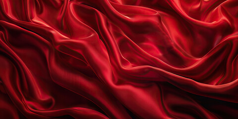 Obraz premium Scarlet Symphony Macro Background. A dramatic close-up of scarlet red velvet curtains, with luxurious folds and rich textures, setting the stage for an unforgettable performance