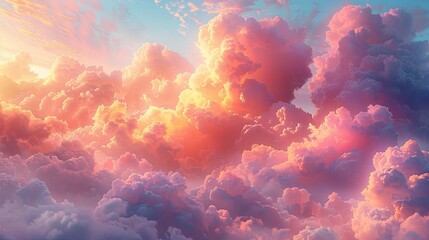 Fototapeta na wymiar pink sky above clouds, in the style of photorealistic fantasies, light magenta, chromatic landscape, hyper-detailed. Generative AI