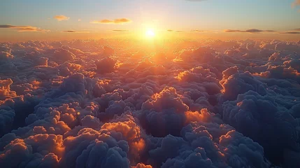Fotobehang sunset image above clouds timelapse, light beige and light azure, photo-realistic hyperbole. Generative AI © Skiffcha