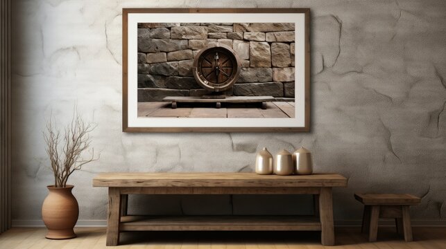 Rustic interior with a bench