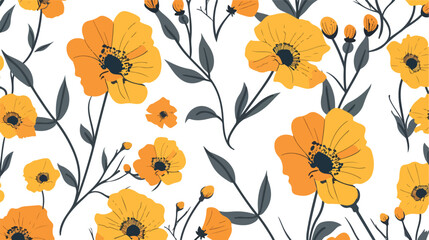 Floral cartoon pattern cute yellow seamless flowers