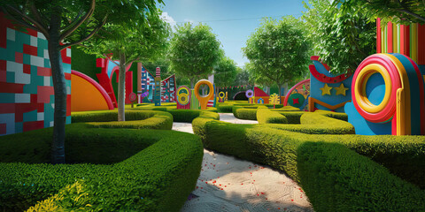 Memory lane maze background. Nostalgic pathway through childhood memories, dotted with vintage toys, retro games, and cherished moments