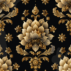 wrapping paper pattern Vector flat illustration featuring a luxurious golden lotus on a dark backdrop, perfect for premium gift wrap and decor