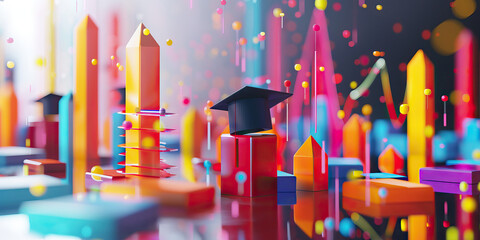 Education sector statistics background. Data visualization of student enrollment, graduation rates, and educational attainment. Education reform concept