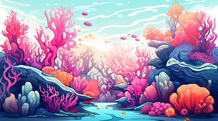 A vector image of a colorful coral reef.