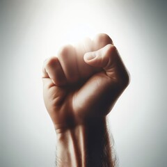 Holding fist up isolated on a white background