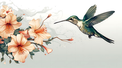 A vector image of a hummingbird sipping nectar.