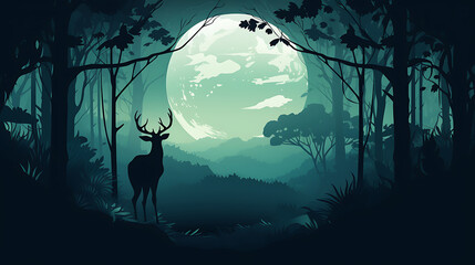 A vector image of a mystical creature in a moonlit forest.