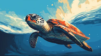 Fototapeten A vector image of a sea turtle swimming in the ocean. © Tayyab