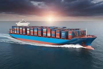 Obraz premium Infinite Waterways Connecting the World: The Story of the Navigation of International Container Ships generative ai