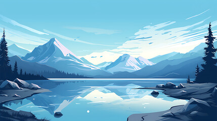 A vector image of a serene mountain lake.