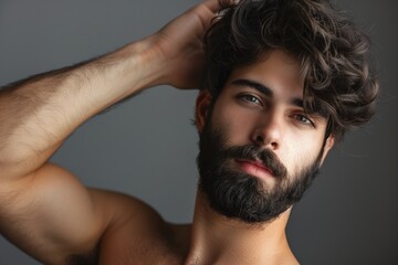 A man with a beard and a shaved head is posing for a picture - obrazy, fototapety, plakaty