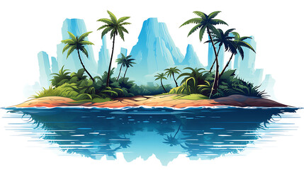 Fototapeta na wymiar A vector image of a tropical island with crystal-clear water.