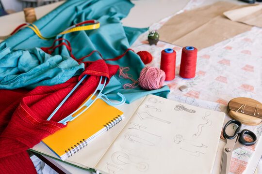 still life of a clothing designer's desk
