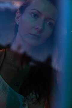 portrait of sad crying woman in big city, mental health, depression
