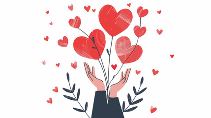 Happy valentines day hand lifting hearts vector illu