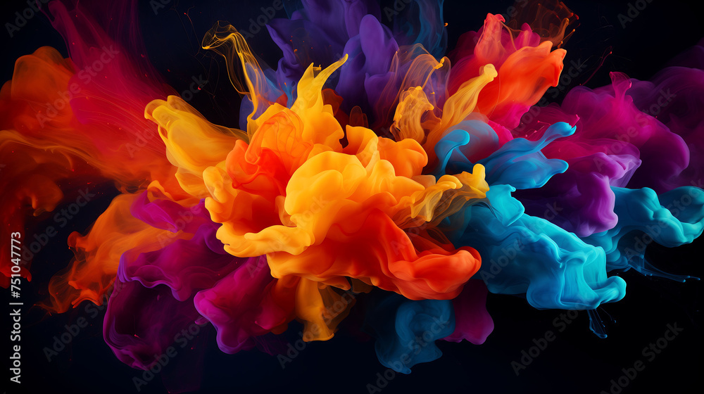 Wall mural black background with colorful splashes. luxurious background with colorful abstract explosions.