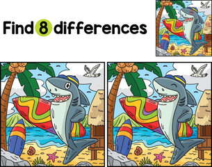 Shark with Surfboard Find The Differences