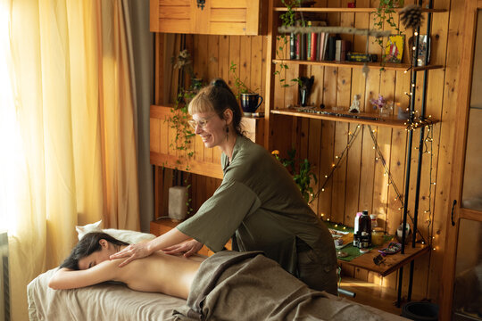 the master gives a massage and laughs